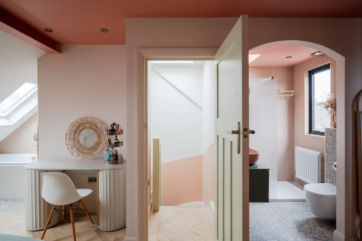 Terrazzo and a Soft Peach and Sage Green Palette in an Art Deco-Inspired London Home 37 colorful-extended-family-home-london