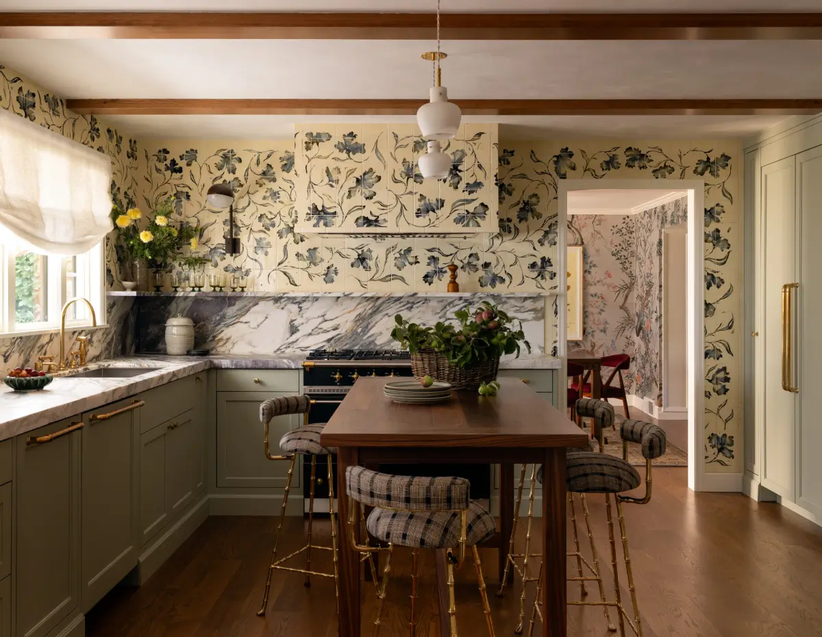 This Retro Color Could Add $2,277 to Your Home's Value (Another Could Cost You $18,000) 3 sage green ktichen cabinets floral tiles nordroom This Retro Color Could Add $2,277 to Your Home's Value (Another Could Cost You $18,000)
