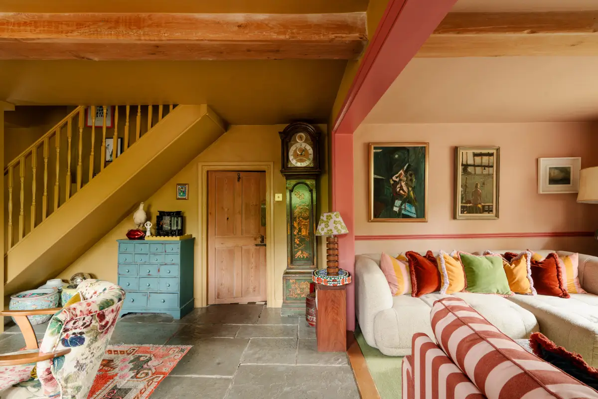 A Traditional Stone Cottage with a Black Timber Extension and Colorful Interiors 1 colorful-rubble-stone-cottage-wooden-extension-somerset