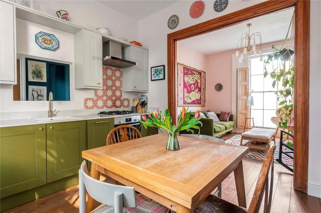 A Pink and Green Living Room in a Charming Victorian Family Home 4 pink-green-living-space-victorian-duplex-london