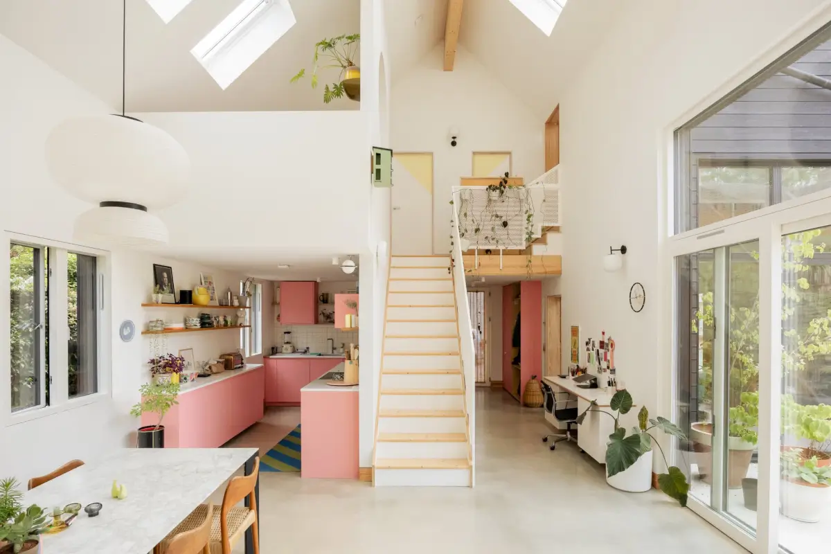 A Pink Kitchen Adds a Cheerful Note to this Light-Filled Modern Home 2 pink-kitchen-modern-loft-style-house-waterside-village-england-nordroom