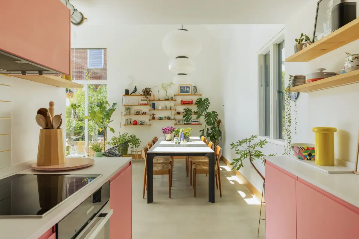 A Pink Kitchen Adds a Cheerful Note to this Light-Filled Modern Home 11 pink-kitchen-modern-loft-style-house-waterside-village-england-nordroom