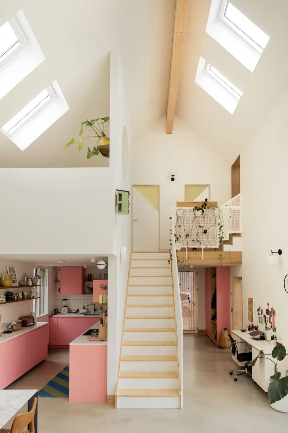 A Pink Kitchen Adds a Cheerful Note to this Light-Filled Modern Home 22 pink-kitchen-modern-loft-style-house-waterside-village-england-nordroom
