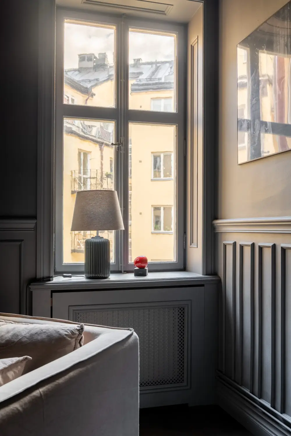A Small Dark Gray Stockholm Apartment with Period Features and Smart Storage 11 small-color-drenched-gray-apartment-stockholm