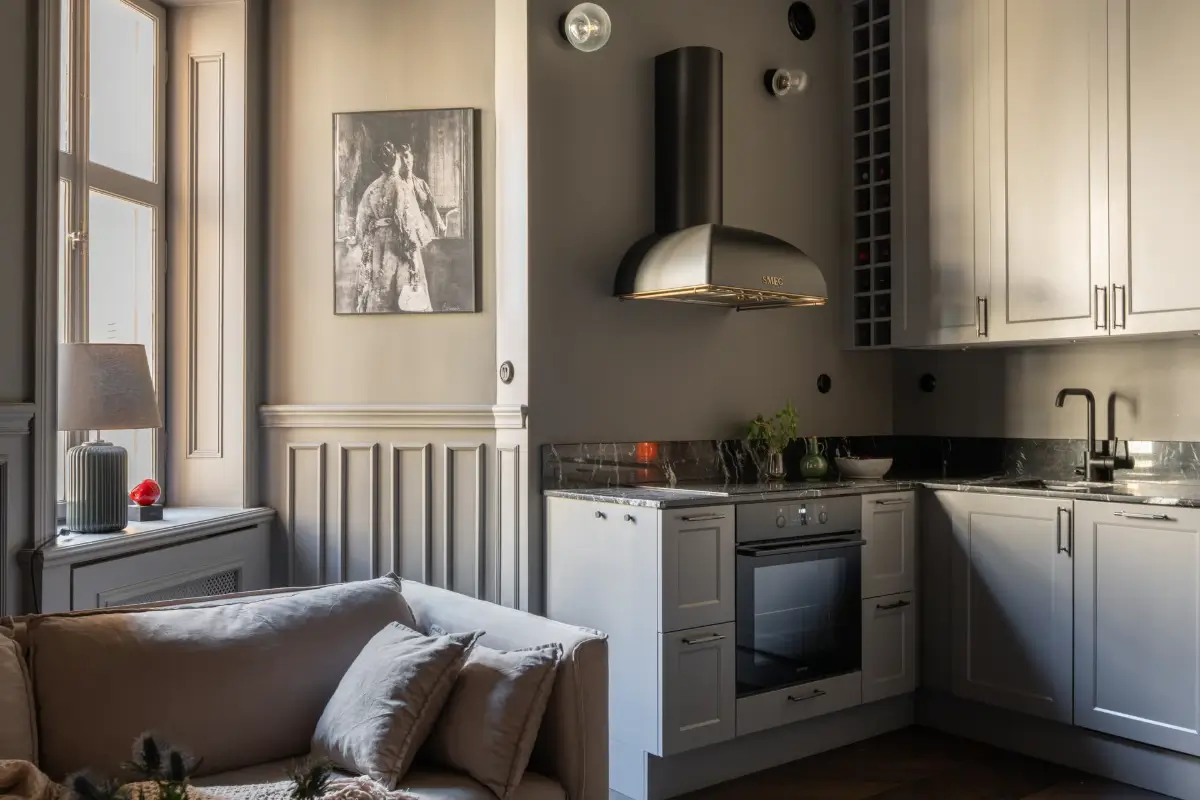 A Small Dark Gray Stockholm Apartment with Period Features and Smart Storage 13 small-color-drenched-gray-apartment-stockholm