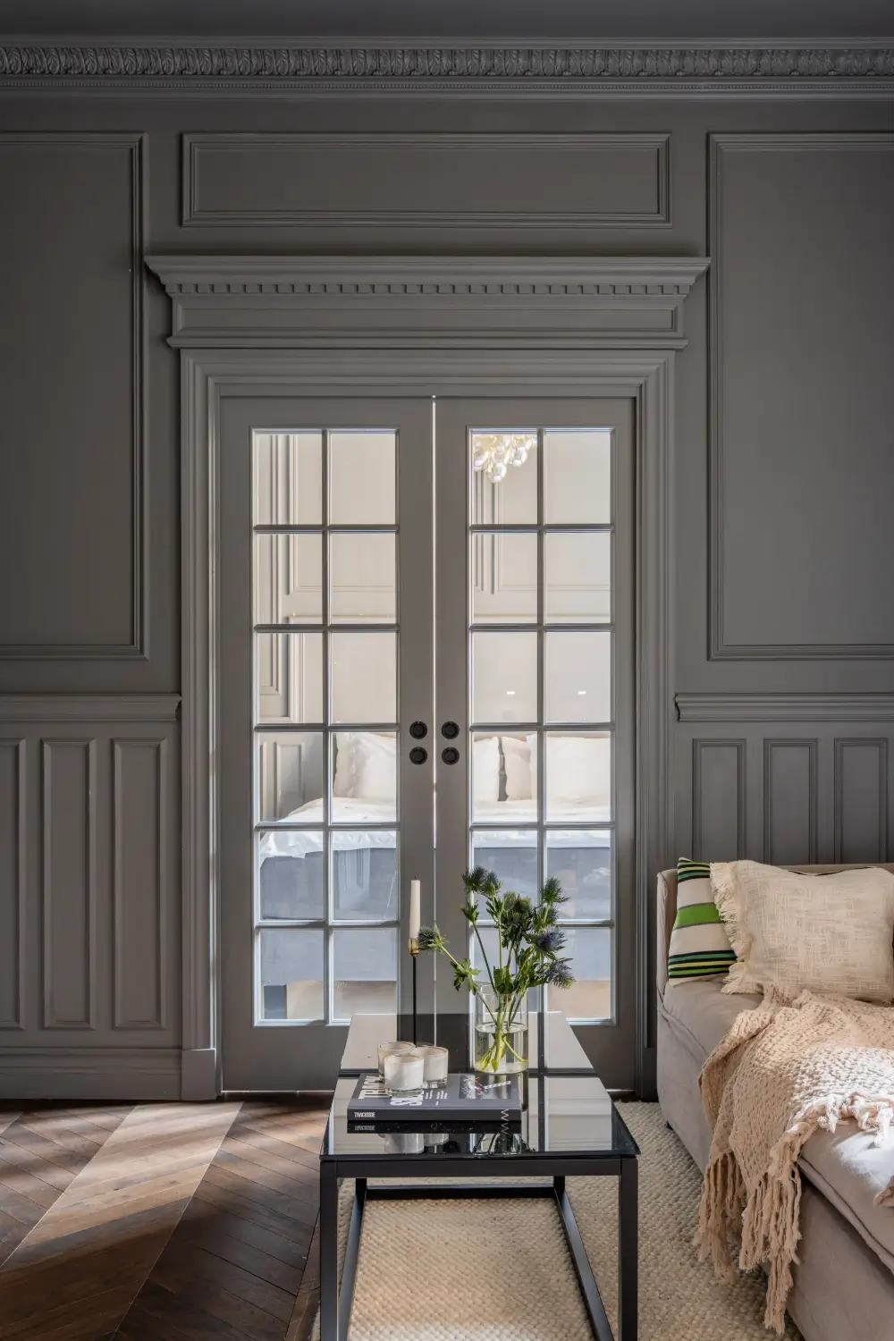 A Small Dark Gray Stockholm Apartment with Period Features and Smart Storage 15 small-color-drenched-gray-apartment-stockholm