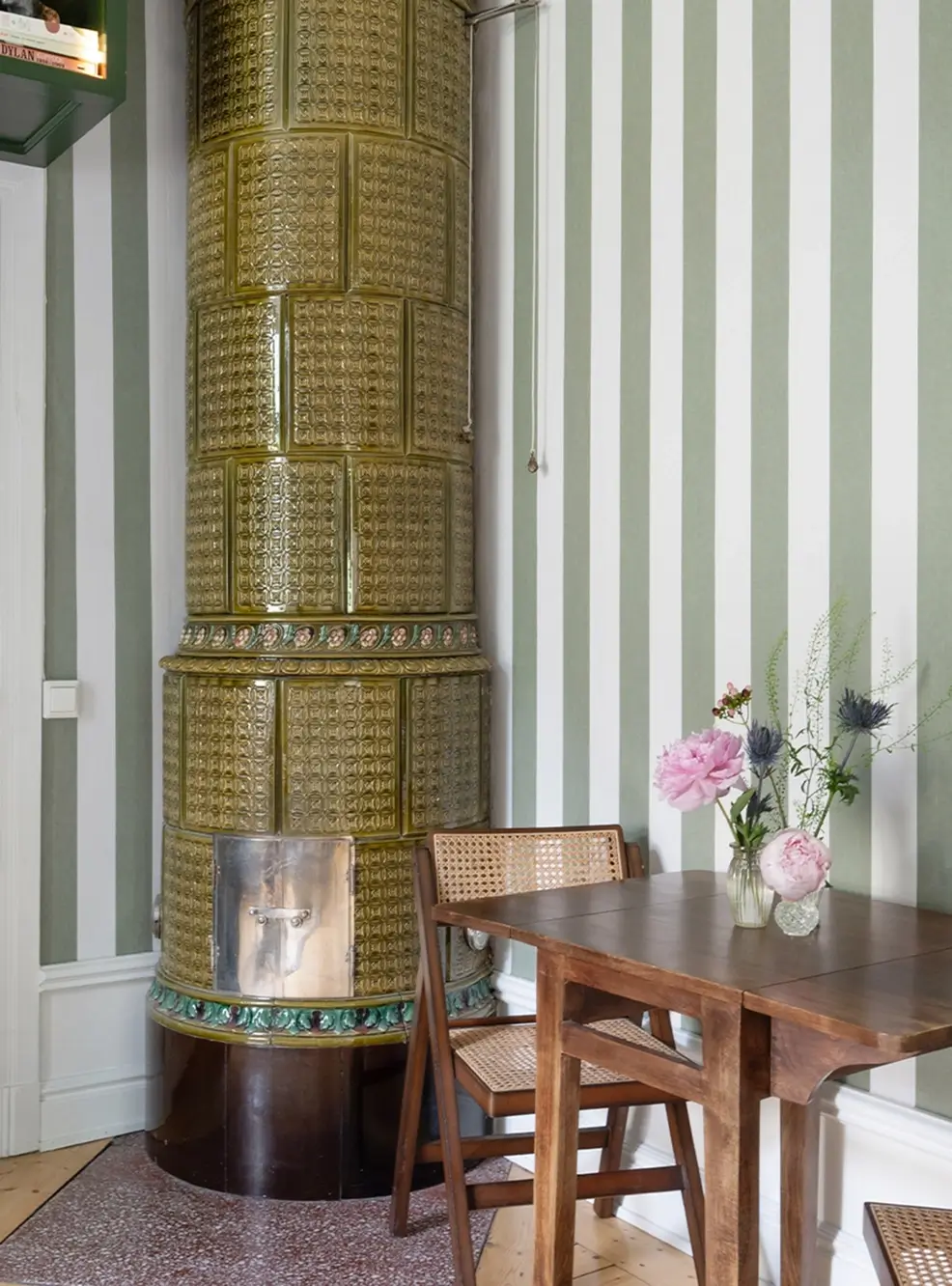 A Small Apartment with Striped Green Walls, Period Features, and a Yellow Bedroom 6 striped-green-walls-yellow-bedroom-late-19th-century-apartment-nordroom