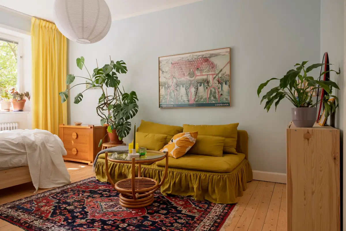Yellow Color Accents in a 1940s Stockholm Studio Apartment