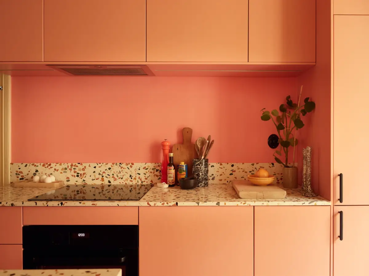 Before & After: A Colorful, Modern Update for a Late 19th-Century Apartment 31 pink-kitchen-painted-green-joinery-late-19th-century-stockholm-apartment-nordroom