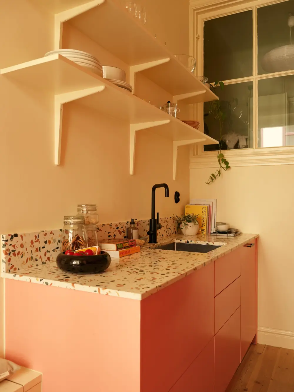 Before & After: A Colorful, Modern Update for a Late 19th-Century Apartment 35 pink-kitchen-painted-green-joinery-late-19th-century-stockholm-apartment-nordroom