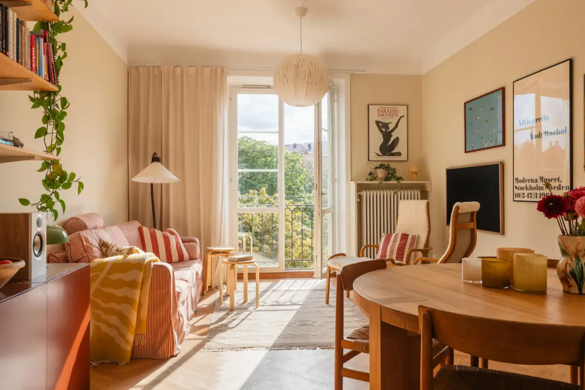 A Soft Palette with Red Accents in a Stockholm Apartment