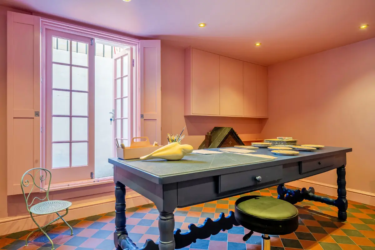 A London Family Home with a Pink deVOL Kitchen and Mint-Green Floorboards 15 home-atelier-original-floor-tiles