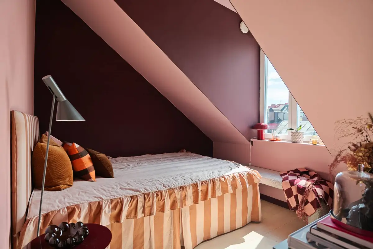 Why Are the Colors of the Year 2027 So Boring? And What Can You Use Instead 8 pink-purple-bedroom-slanted-ceiling-striped-bed-fabric-nordroom